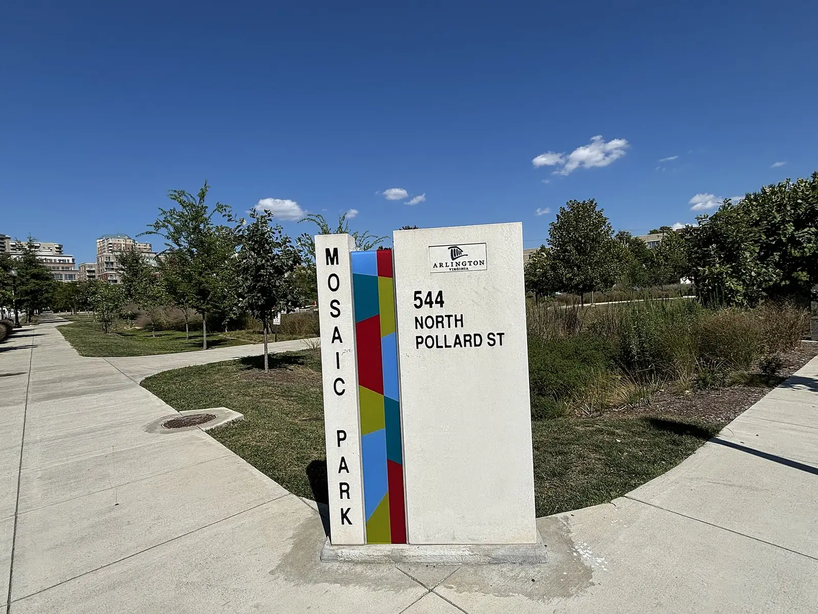 The entrance sign at Mosaic Park, 544 N. Pollard St. in Ballston, one of the county's spraygrounds.