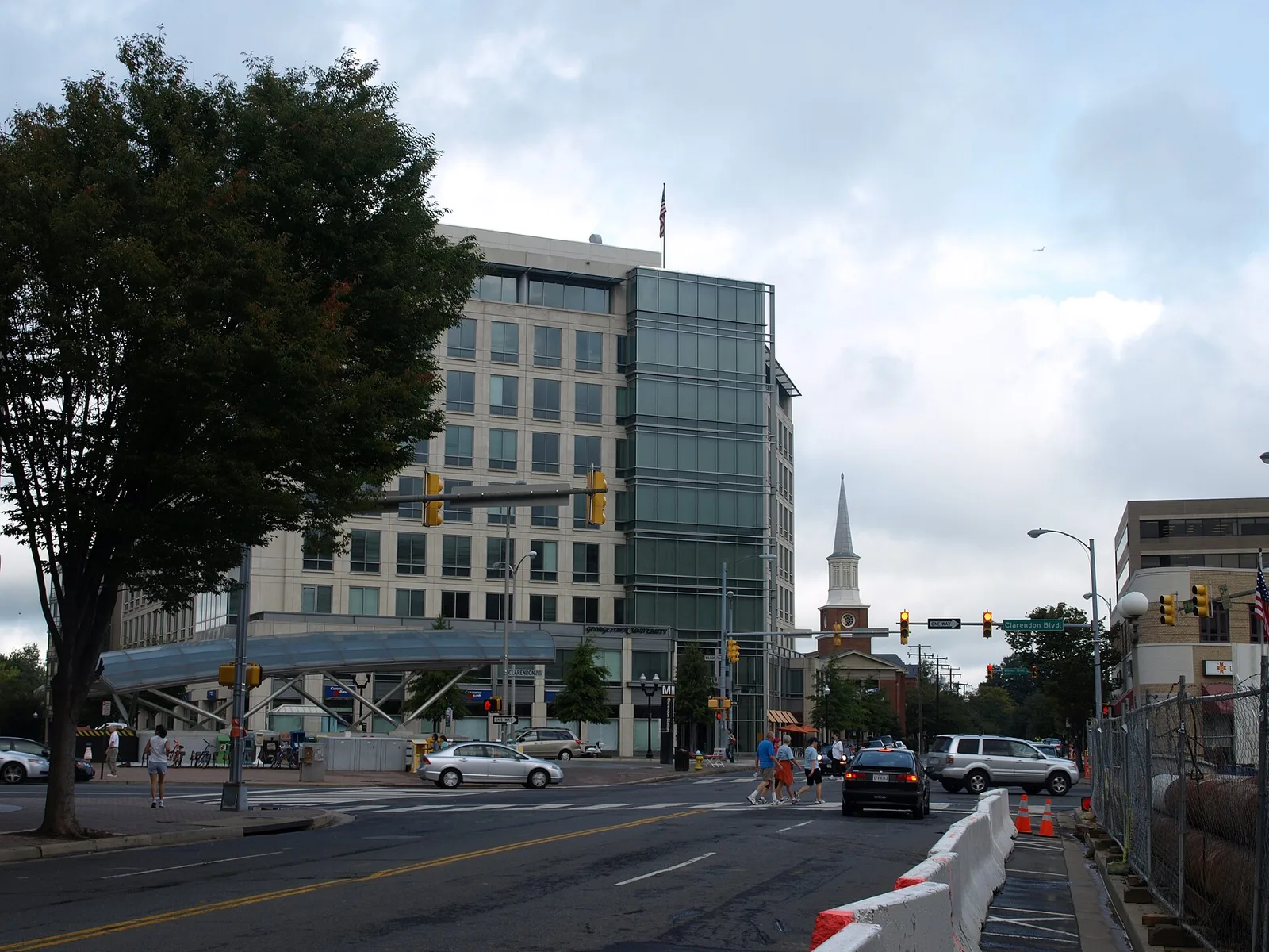 Wilson Boulevard at the Clarendon Metro station plaza, at the west end of the blocks police close to traffic on New Year's Eve.