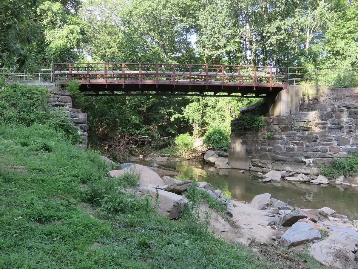 A footbridge over Four Mile Run where the W&OD Trail passes through Glencarlyn Park, Arlington.