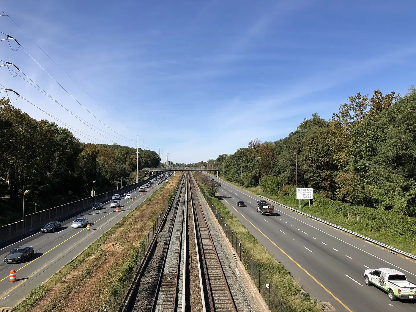 Interstate 66 and Metro's Orange and Silver lines from the North Ohio Street overpass, about a quarter mile north of Arlington Traditional School.