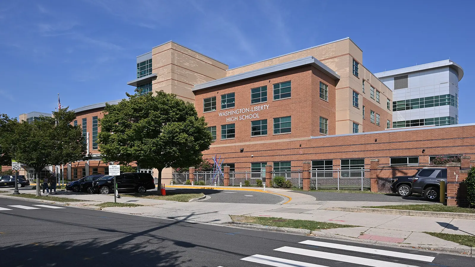 Washington-Liberty High School, seen from across the street in Arlington.