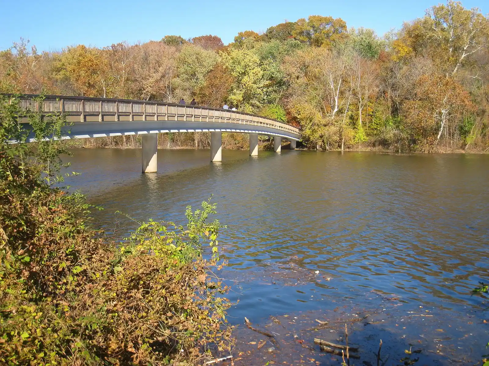The footbridge to Theodore Roosevelt Island, the National Park Service island in the Potomac River off Rosslyn.