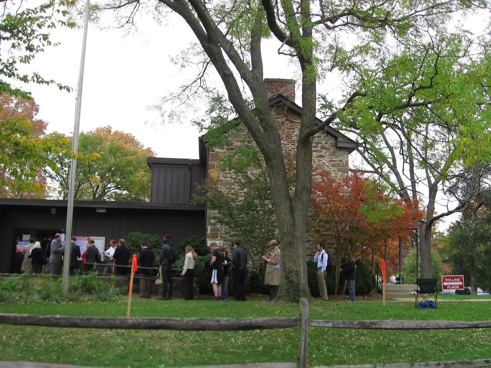 Voters line up outside a polling place at a community center in Arlington.